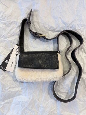 Aimee Kestenberg Preston Mini Crossbody black leather & cream shearling purse.